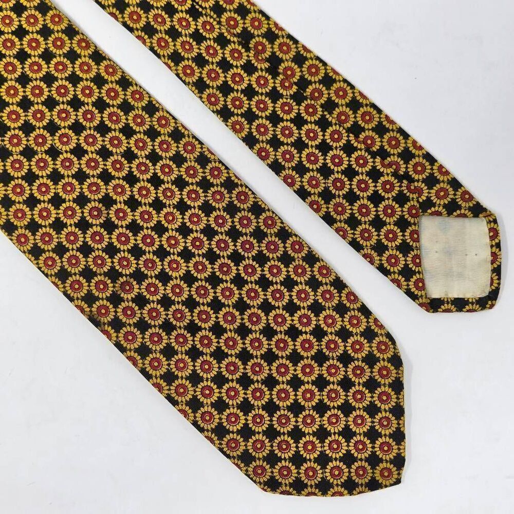 VINTAGE BROOKS BROTHERS MAKERS SILK TIE BLACK RED YELLOW SUNFLOWER 3" X 57"